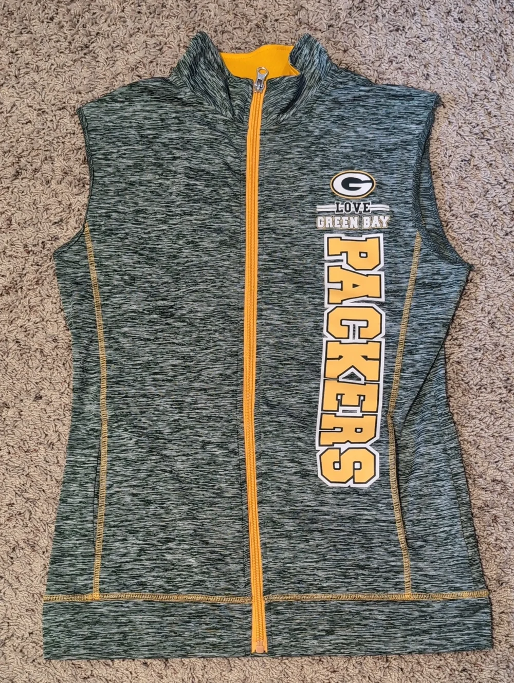 Women's Green Bay Packer Sleeveless Zip Up Vest Sz Small